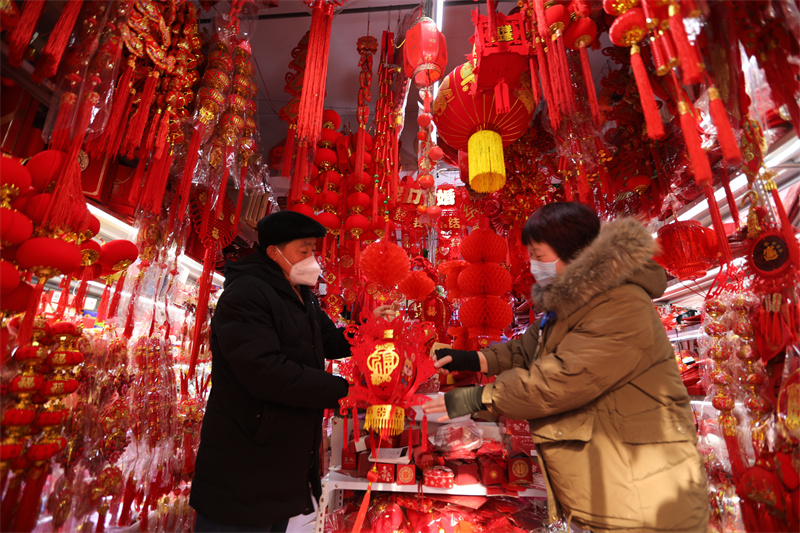 圖為市民在日照太陽城市場內(nèi)選購各類新年飾品。宋年升攝