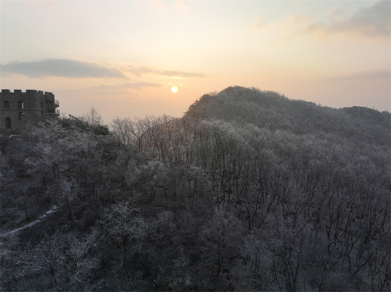 2月10日，山東日照五蓮大青山風(fēng)景區(qū)現(xiàn)霧凇景觀，放眼望去，漫山遍野到處都是晶瑩剔透的冰凌。張弘攝