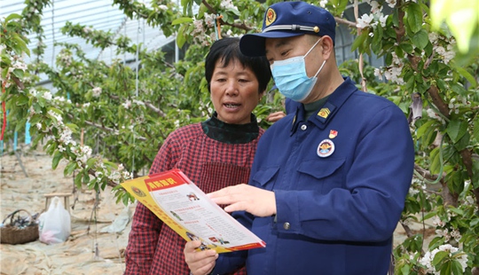 山東煙臺(tái)：消防員愛心助農(nóng) 櫻桃大棚里傳授“防火經(jīng)”