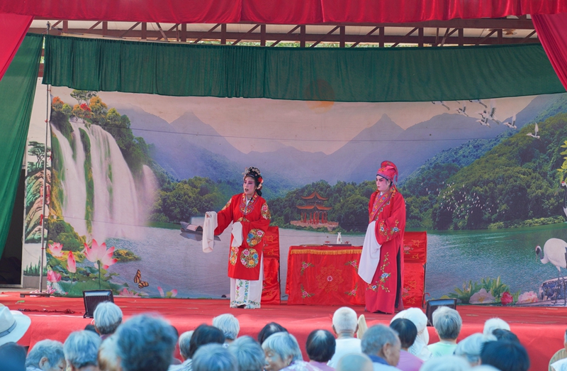 7月23日，山東省鄒平市臨池鎮(zhèn)紅廟村廟會上，地方戲劇團(tuán)在為村民演出五音戲。董乃德攝