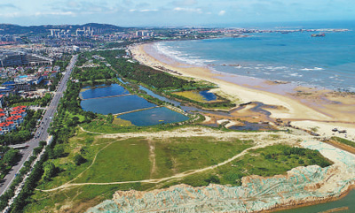 陽光海岸綠道飄橋段修建前。