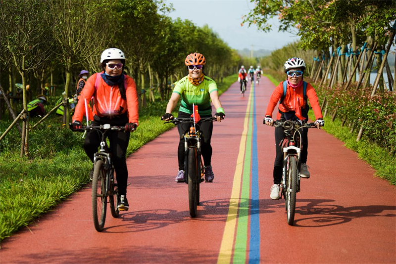陽光海岸綠道上，騎行愛好者全副武裝出門“追風(fēng)”。孫明偉攝