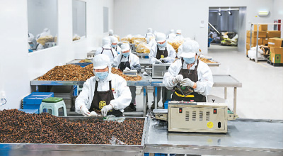 　樂(lè)陵市華暢食品有限公司員工在生產(chǎn)車(chē)間趕制調(diào)味品訂單。