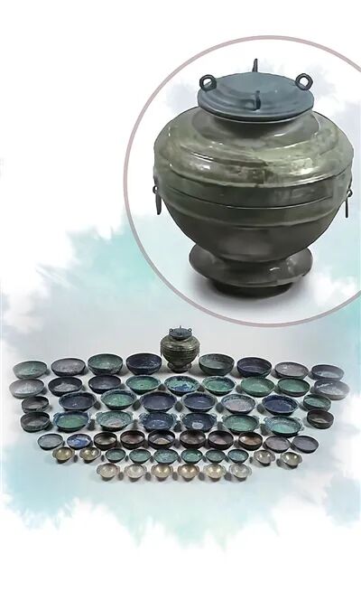 戰(zhàn)國時期青銅罍及其配套的器皿。山東博物館供圖